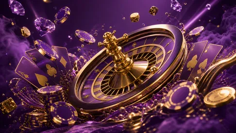 A luxurious casino-themed hero banner image with poker chips, roulette wheel, and glowing elements, inspired by the brand nam